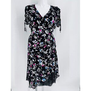 Parker Women's Lizzy Wrap Front Ruched Midi Dress Size 14 V Neck Floral Silk